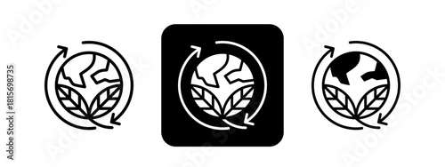 Sustainability Solid color and black line drawing vector illustration set