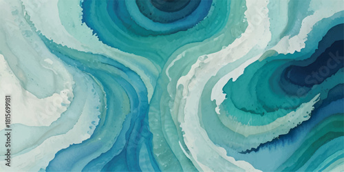 Abstract watercolor painting with flowing lines shades of blue and teal creating a calming and organic texture