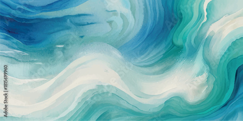 Abstract fluid art painting with flowing teal and white creating a dynamic wave effect perfect for backgrounds and modern designs