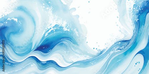 Abstract blue watercolor background flowing wave illustration perfect for summer designs and creative projects