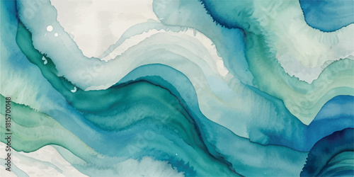 Abstract watercolor painting with flowing blue and green hues creating a calming and organic background ideal for graphic design projects