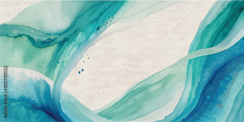 Abstract watercolor painting with flowing teal and blue lines creating a fluid and calming background perfect for artistic designs