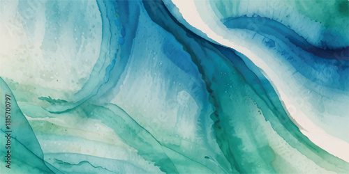 Abstract watercolor painting with flowing blue and green hues creating a serene and fluid texture ideal for backgrounds and artistic projects