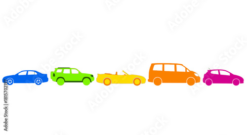 Colorful Cars Array Diverse Vehicle Illustrations for Transportation and Travel Concepts