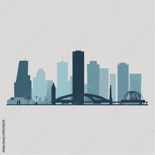 Cityscape silhouette of urban architecture skyline.