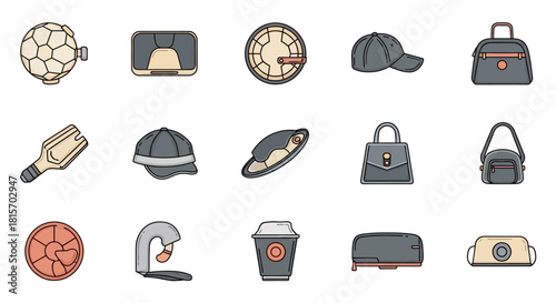 Collection of trendy fashion accessories and daily use items in a colorful flat design style