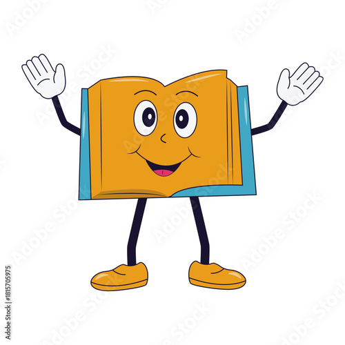 Groovy School Equipment Cartoon Character. Isolated Vector Illustration