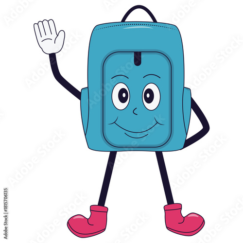 Groovy School Equipment Cartoon Character. Isolated Vector Illustration