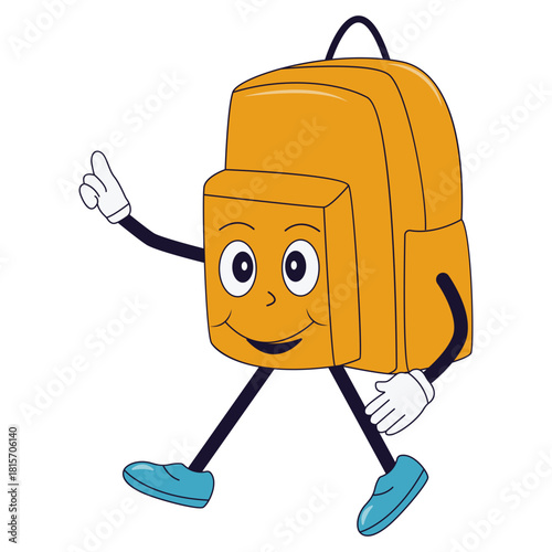 Groovy School Equipment Cartoon Character. Isolated Vector Illustration