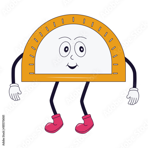 Groovy School Equipment Cartoon Character. Isolated Vector Illustration