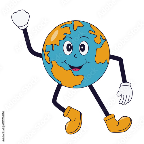 Groovy School Equipment Cartoon Character. Isolated Vector Illustration