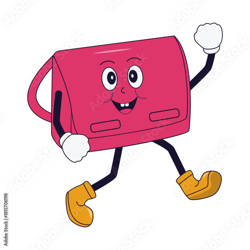 Groovy School Equipment Cartoon Character. Isolated Vector Illustration