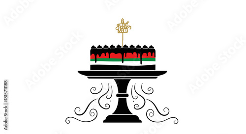 Cake Delight: An elegantly decorated cake, showcasing layers of exquisite flavors, rests gracefully upon a decorative cake stand, promising a delightful treat.