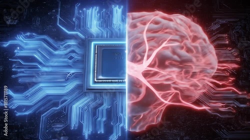 Artificial intelligence conceptual representation of human brain and computer chip