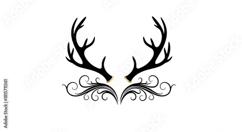 Deer Antlers Art: A stylized illustration of elegant deer antlers, artfully adorned with intricate floral designs, evoking a sense of artistic nature and refined beauty.