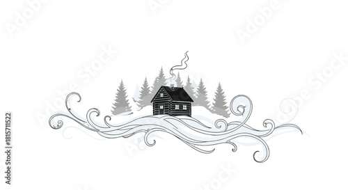 Cozy Cabin in Winter Wonderland: A charming cabin nestles amidst a snow-covered landscape, smoke curling gracefully from its chimney, evoking warmth and serenity in the heart of winter.