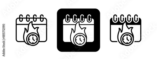 Deadline Solid color and black line drawing vector illustration set