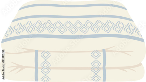 Folded cozy blanket with a blue and grey geometric pattern.