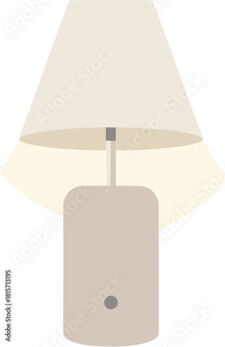 Minimalist beige table lamp with a soft glowing light illustration.