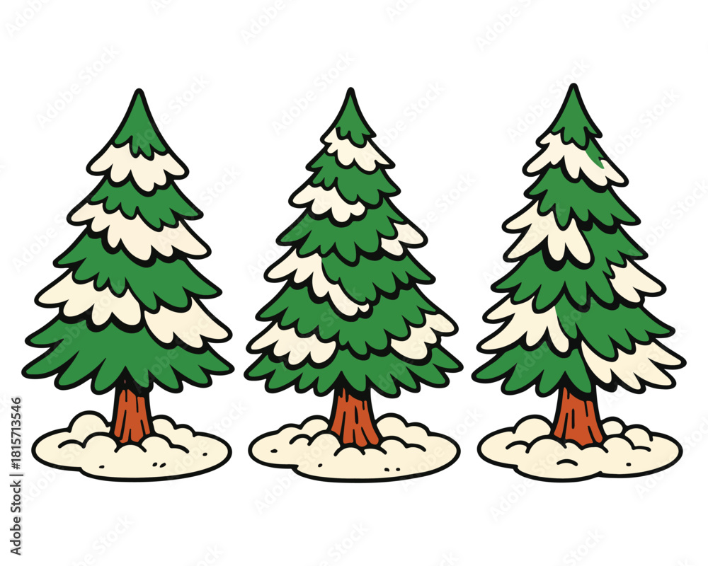 Obraz premium A set of festive green Christmas tree illustrations for winter holiday season decoration