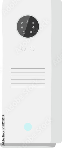 Modern white air purifier appliance with a circular digital control panel.