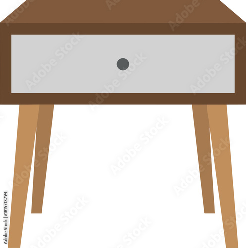 Modern wooden nightstand with a single drawer vector illustration.