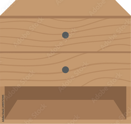 Wooden bedside table with two drawers and an open shelf.