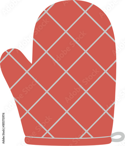 Red quilted oven mitt for cooking and baking safety.