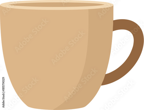 Simple brown ceramic coffee mug vector illustration isolated.