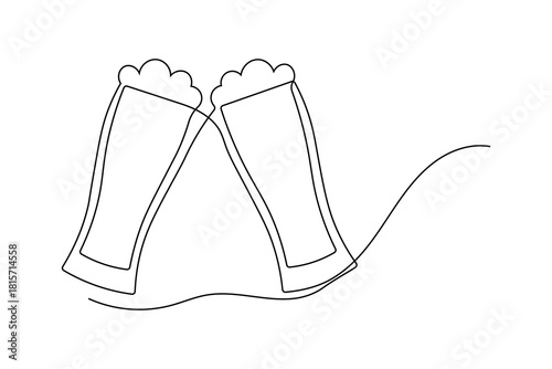 Cheers beer glasses clinking continuous one line drawing minimalist vector illustration