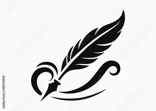 Goose feather retro pen, black and white vector silhouette