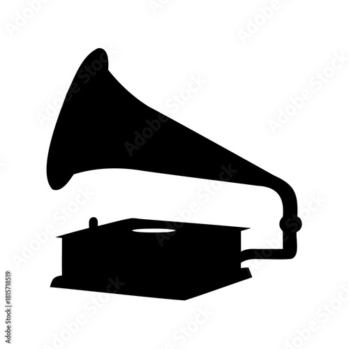 Vintage gramophone vector illustration, an antique music player in black silhouette
