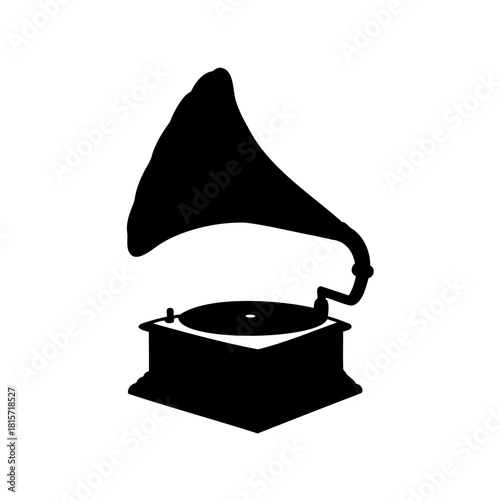 Elegant black silhouette of a vintage gramophone with a large horn speaker