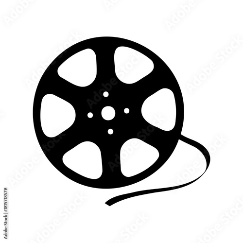 Isolated black and white silhouette of a movie film reel, a classic symbol