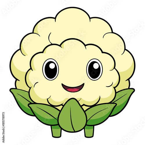 Happy cartoon cauliflower vegetable character with smiling face.