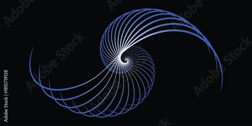 Abstract blue light spiral design on black background for modern art