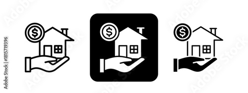 Mortgage Solid color and black line drawing vector illustration set