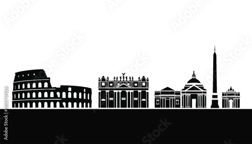 Vector illustration of a Barcelona cityscape with iconic buildings in a simple, monochromatic style against a white background.