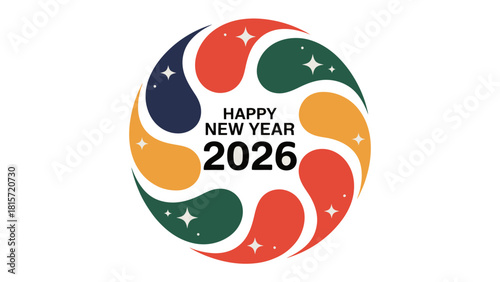 New Year 2026: A festive design for the New Year celebration, featuring a colorful swirling pattern with text Happy New Year 2026.