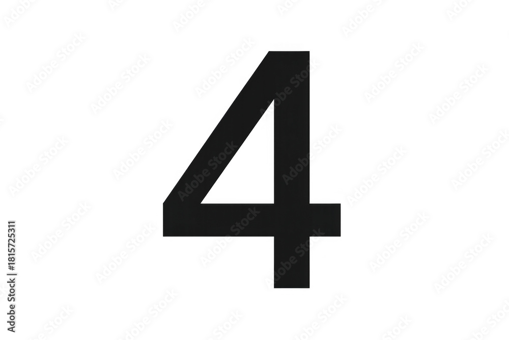 Obraz premium Black numeral four digit with transparency, representing count, quantity, mathematics, isolated symbol for design