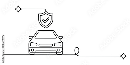 Car insurance safety route continuous line drawing graphic concept