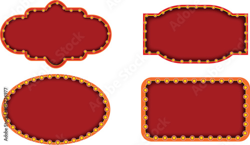 Marquee retro light frame sign shapes vector banner templates for vintage glowing casino and theater design