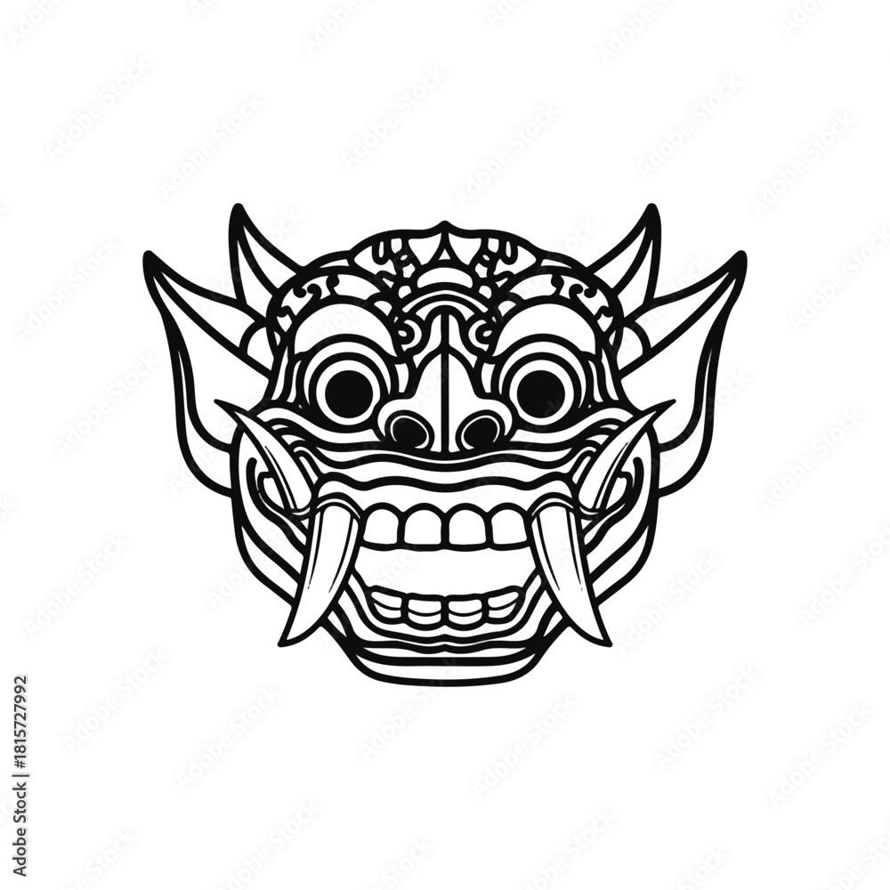 Obraz premium Balinese Mask Illustration Detailed Line Art of Traditional Culture