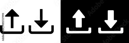 Upload and download icons, file transfer symbols, arrow upload and download symbols