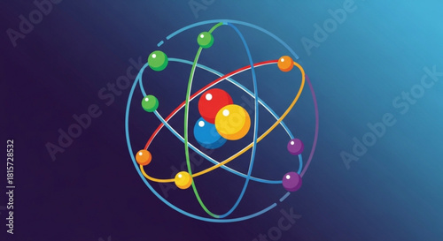 Explore Atomic Structure with this Vibrant Model Depicting Electrons Orbiting a Nucleus, Perfect for Science Education, Research, and Cutting-Edge Technology Concepts