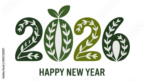 Floral New Year 2026 Greeting: a Happy New Year's greeting card, in the form of the year 2026, creatively adorned with floral patterns, embodies the beauty of growth and the promise of a fresh start.