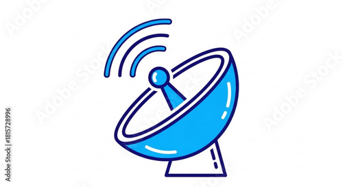 Bright blue satellite dish transmitting wireless signals, perfect for telecommunications, global communication networks or advanced technology visuals