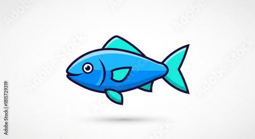 Cheerful blue fish illustration with vibrant aqua fins, perfect for children's books, educational materials, or ocean-themed designs to add a splash of fun