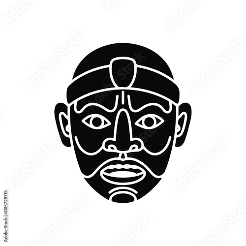 Ancient Warrior Head Silhouette, Minimalist Ethnic Portrait