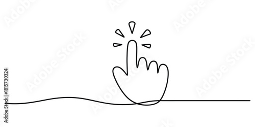 One continuous line drawing of hand with index finger clicking